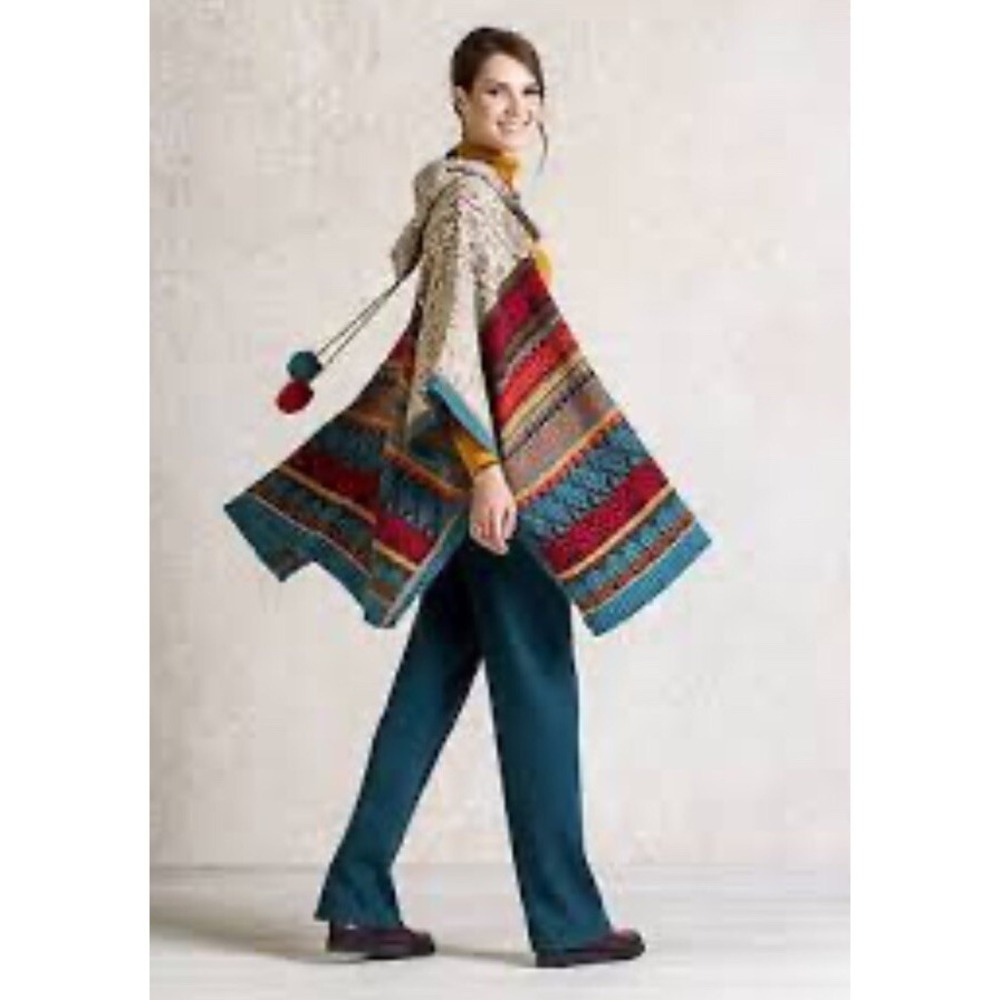 IVKO Multicolor Poncho Knit Patchwork Sweater One Size Colorful Boho Button